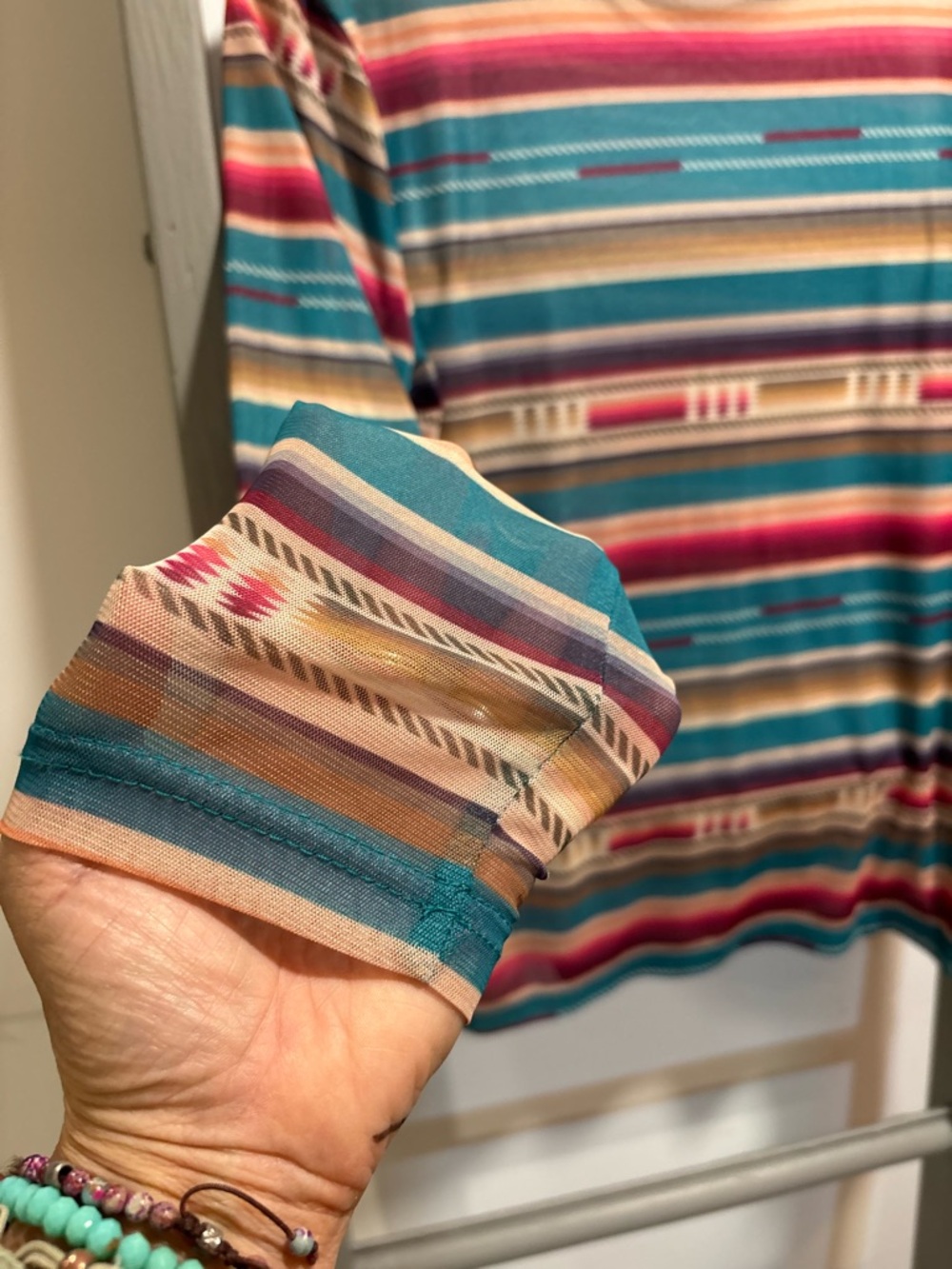 Sterling Kreek L sheer long sleeve tee, western, southwestern, fall layers 90’s - Picture 5 of 9